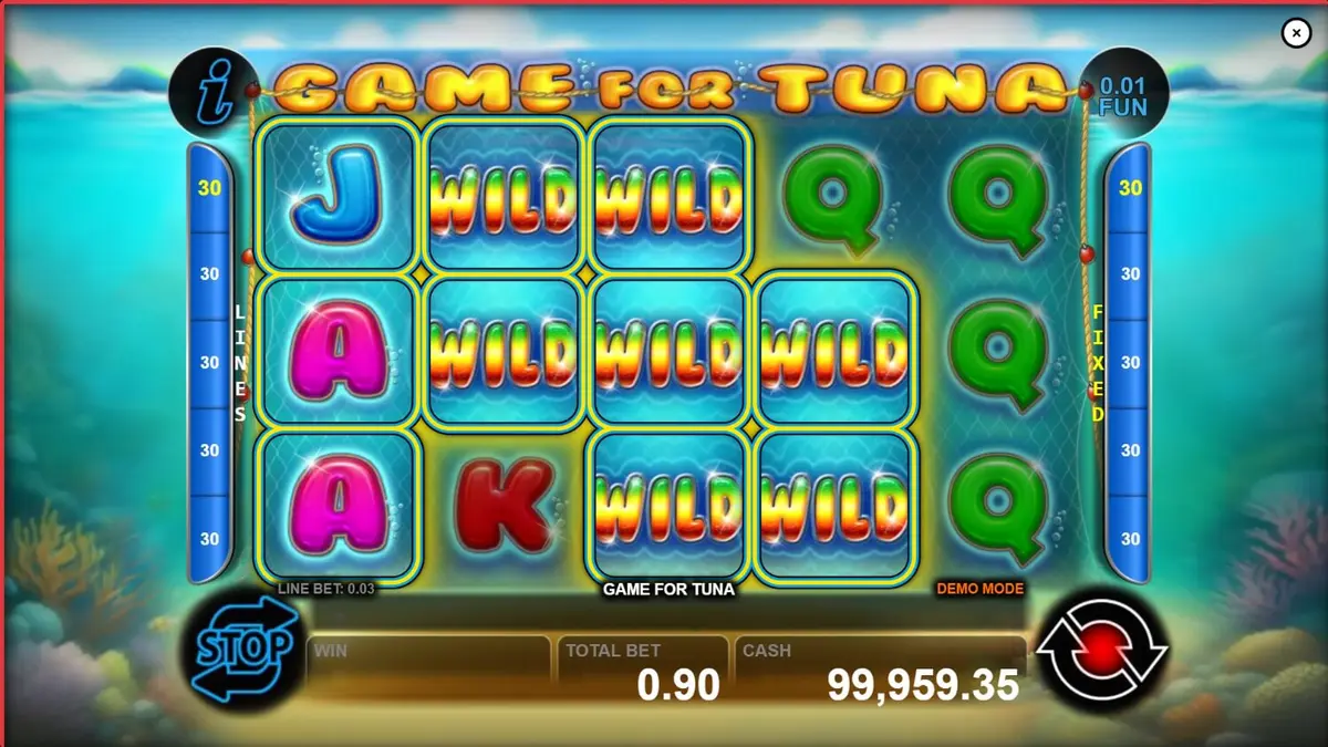 Interface do jogo de slot Game for Tuna com tema subaquático