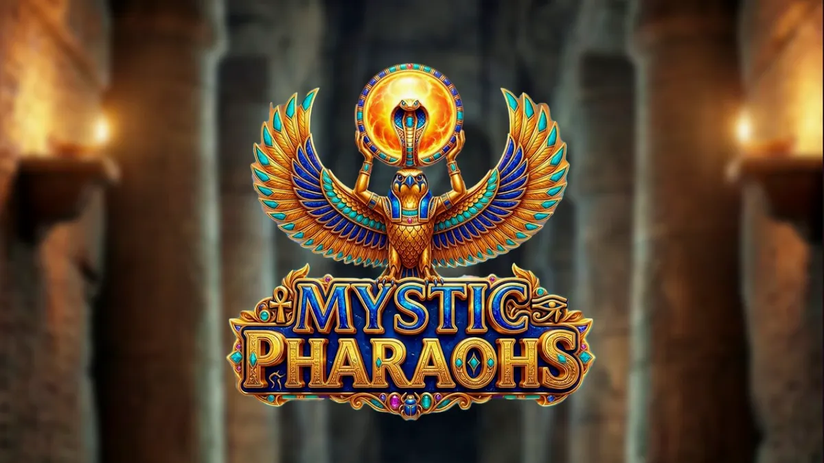 Interface do jogo de slot Mystic Pharaoh com símbolos egípcios e temática de tumba.