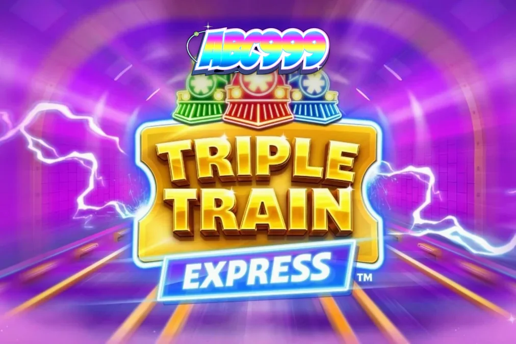 Interface futurista e neon do slot Triple Train Express com locomotivas brilhantes